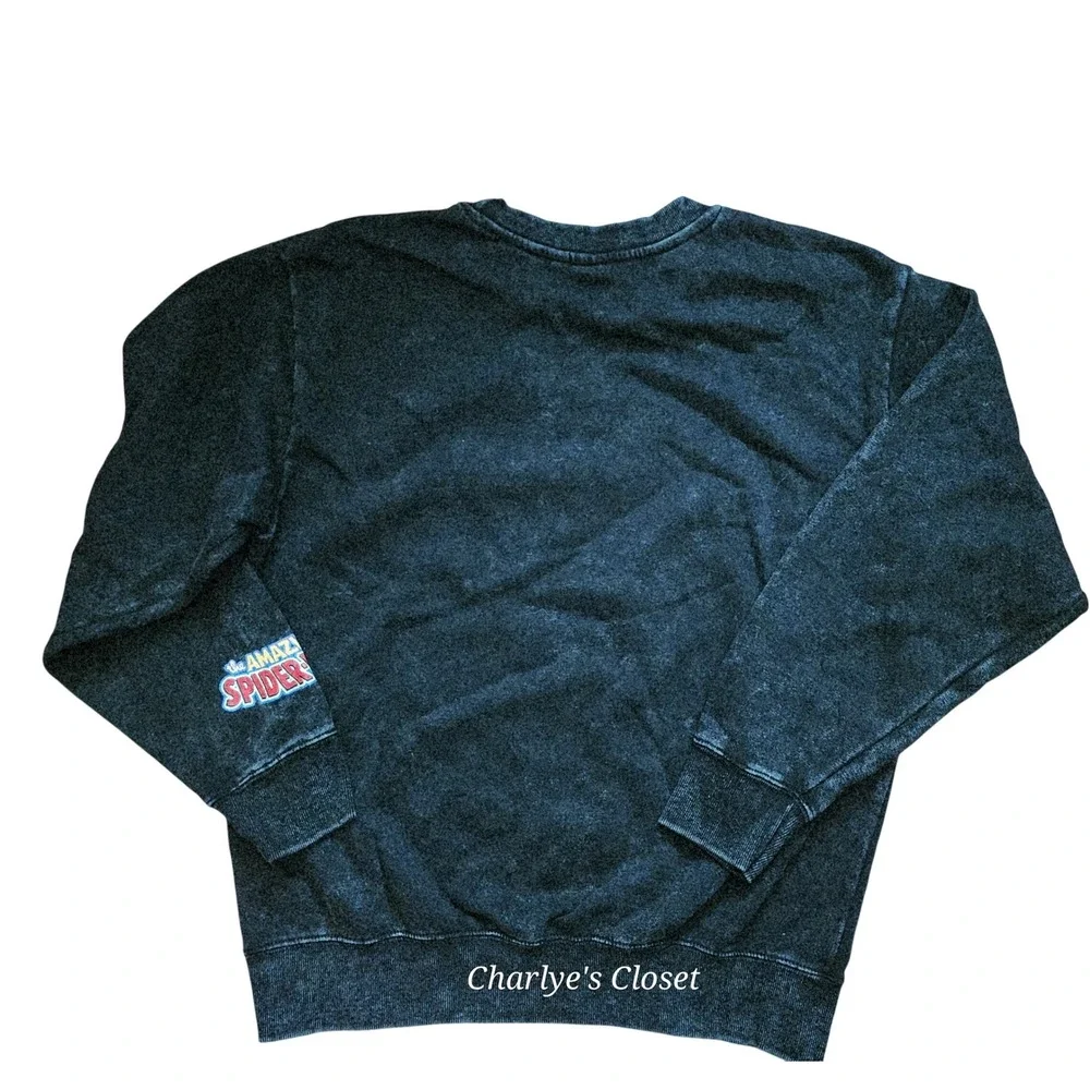Marvel Spider-Man Black Acid Wash Comic Graphic Sweatshirt‎ M Superhero Grunge